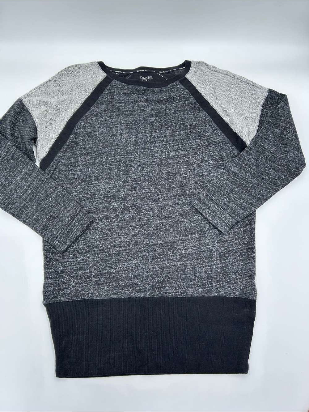 Calvin Klein Heather Gray and Black Colorblock Crewneck Sweater L